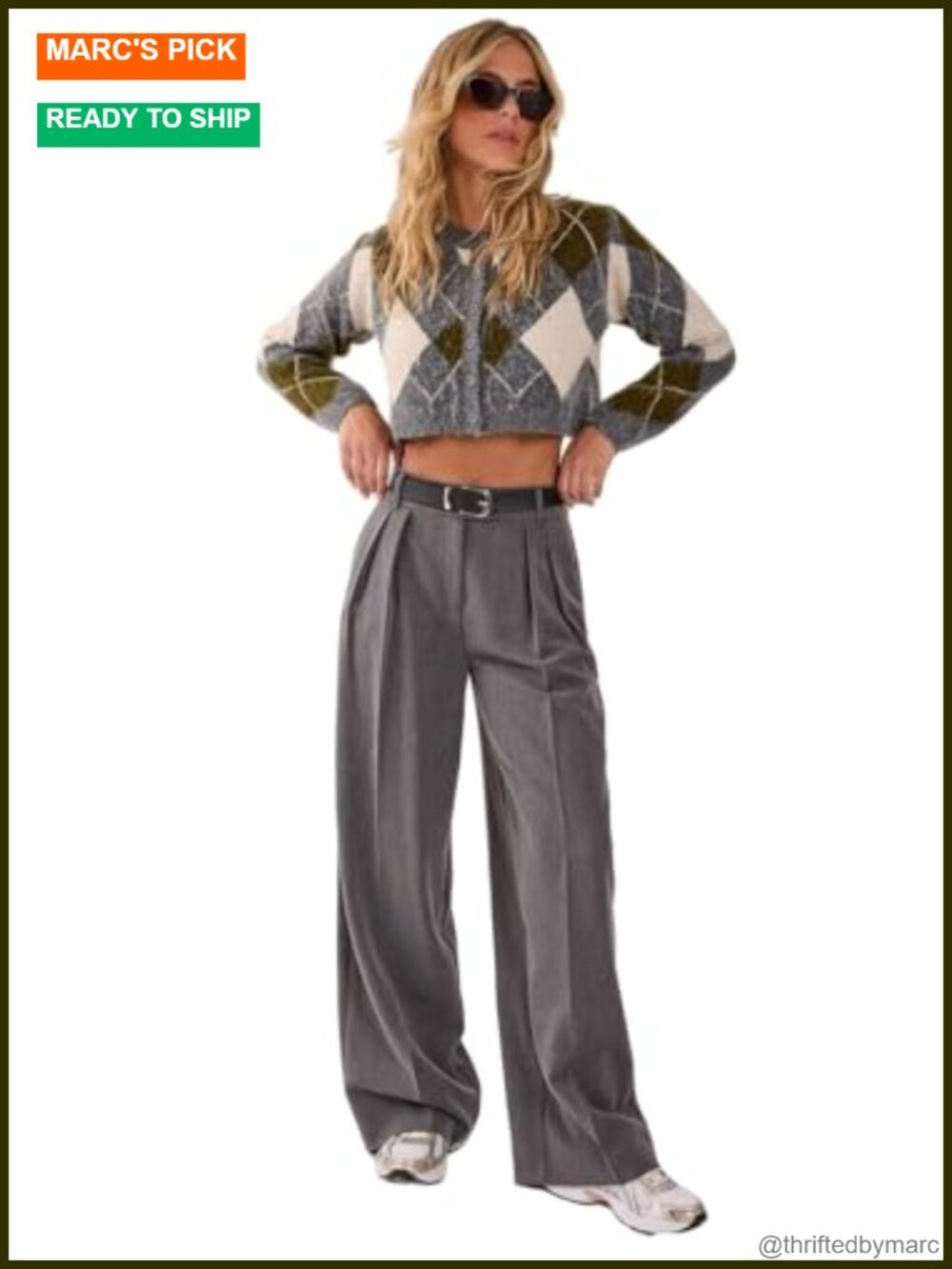 Brushed Argyle Cropped Cardigan Button Front Long Sleeve Sweater